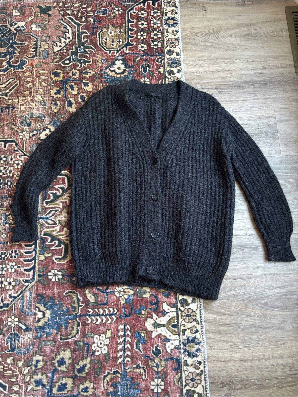 Jenni Kayne Alpaca Charcoal Ribbed V-Neck Button Cardigan
